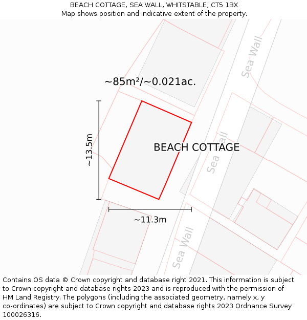 BEACH COTTAGE, SEA WALL, WHITSTABLE, CT5 1BX: Plot and title map
