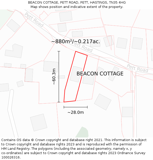 BEACON COTTAGE, PETT ROAD, PETT, HASTINGS, TN35 4HG: Plot and title map