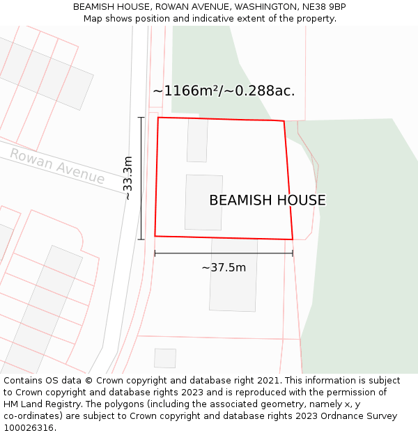 BEAMISH HOUSE, ROWAN AVENUE, WASHINGTON, NE38 9BP: Plot and title map