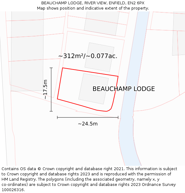 BEAUCHAMP LODGE, RIVER VIEW, ENFIELD, EN2 6PX: Plot and title map