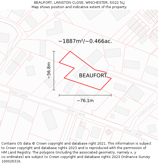 BEAUFORT, LAINSTON CLOSE, WINCHESTER, SO22 5LJ: Plot and title map