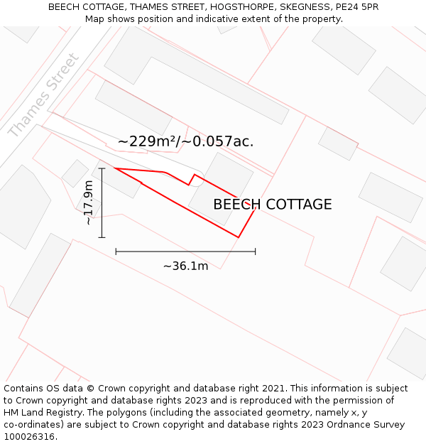 BEECH COTTAGE, THAMES STREET, HOGSTHORPE, SKEGNESS, PE24 5PR: Plot and title map