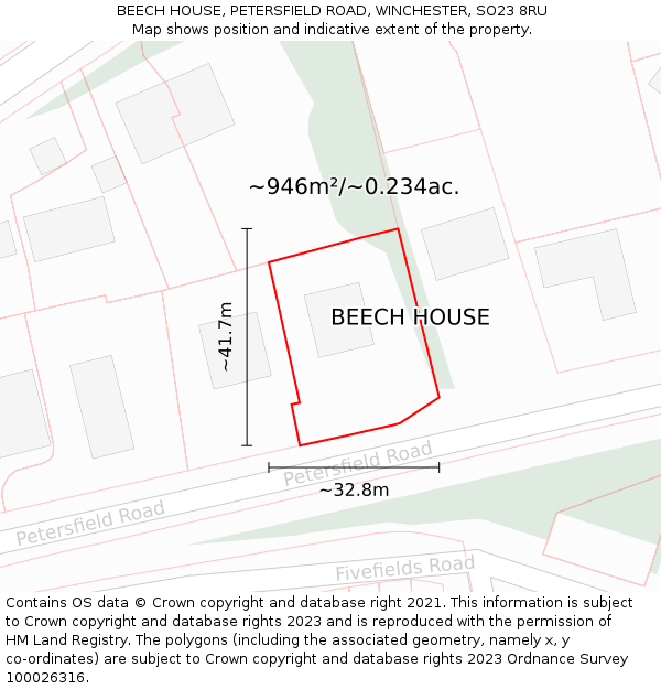 BEECH HOUSE, PETERSFIELD ROAD, WINCHESTER, SO23 8RU: Plot and title map