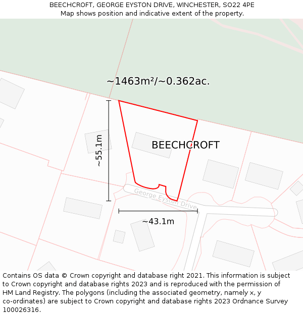 BEECHCROFT, GEORGE EYSTON DRIVE, WINCHESTER, SO22 4PE: Plot and title map