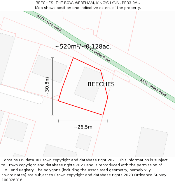 BEECHES, THE ROW, WEREHAM, KING'S LYNN, PE33 9AU: Plot and title map