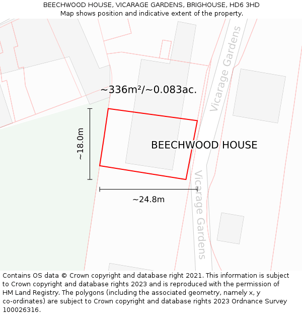 BEECHWOOD HOUSE, VICARAGE GARDENS, BRIGHOUSE, HD6 3HD: Plot and title map