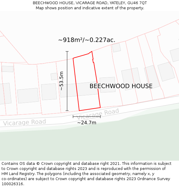 BEECHWOOD HOUSE, VICARAGE ROAD, YATELEY, GU46 7QT: Plot and title map