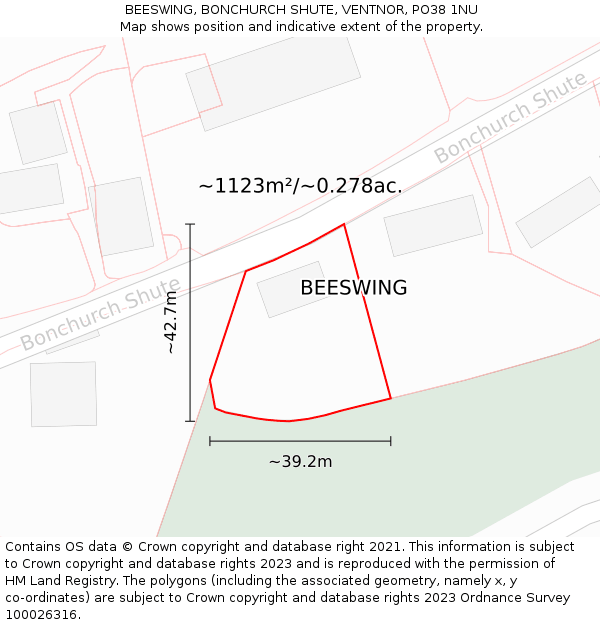 BEESWING, BONCHURCH SHUTE, VENTNOR, PO38 1NU: Plot and title map