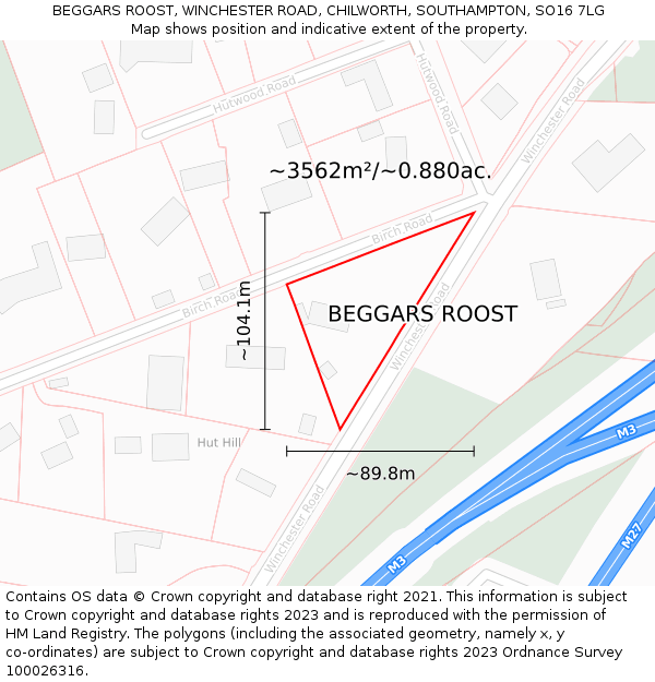 BEGGARS ROOST, WINCHESTER ROAD, CHILWORTH, SOUTHAMPTON, SO16 7LG: Plot and title map
