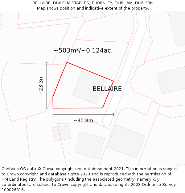 BELLAIRE, DUNELM STABLES, THORNLEY, DURHAM, DH6 3BN: Plot and title map