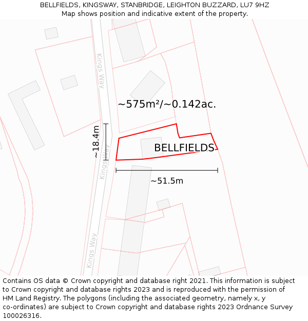 BELLFIELDS, KINGSWAY, STANBRIDGE, LEIGHTON BUZZARD, LU7 9HZ: Plot and title map