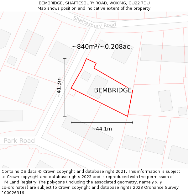 BEMBRIDGE, SHAFTESBURY ROAD, WOKING, GU22 7DU: Plot and title map