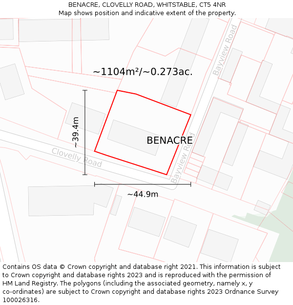 BENACRE, CLOVELLY ROAD, WHITSTABLE, CT5 4NR: Plot and title map