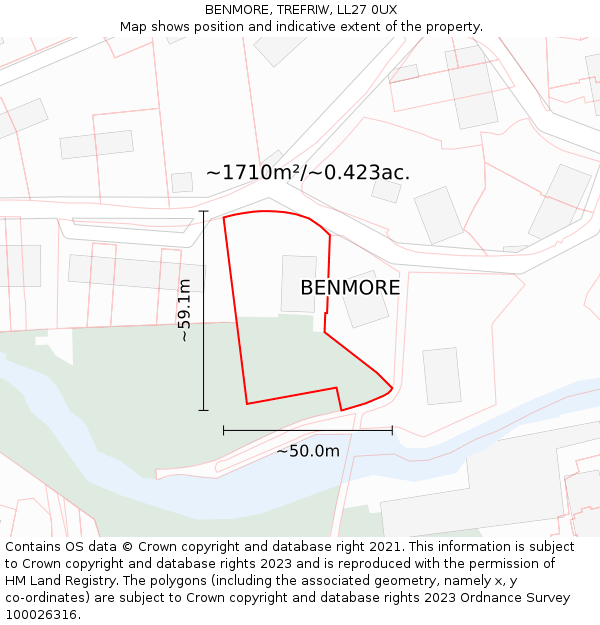 BENMORE, TREFRIW, LL27 0UX: Plot and title map