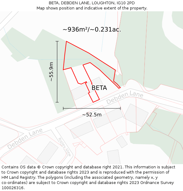 BETA, DEBDEN LANE, LOUGHTON, IG10 2PD: Plot and title map