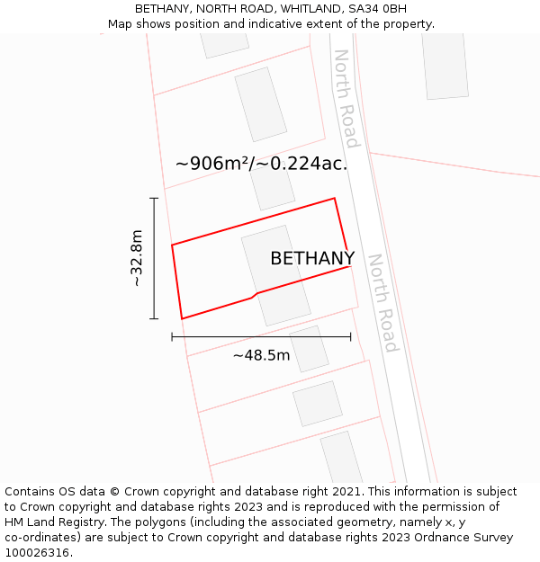 BETHANY, NORTH ROAD, WHITLAND, SA34 0BH: Plot and title map