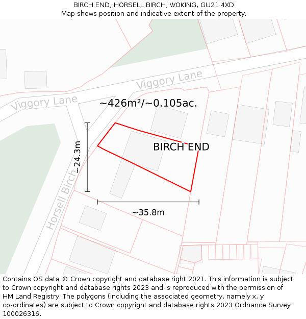 BIRCH END, HORSELL BIRCH, WOKING, GU21 4XD: Plot and title map