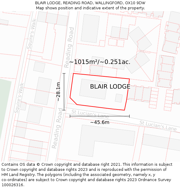 BLAIR LODGE, READING ROAD, WALLINGFORD, OX10 9DW: Plot and title map