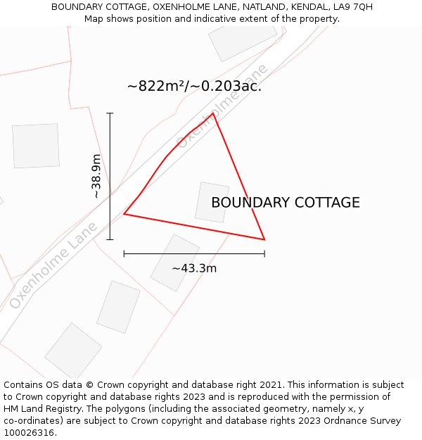 BOUNDARY COTTAGE, OXENHOLME LANE, NATLAND, KENDAL, LA9 7QH: Plot and title map