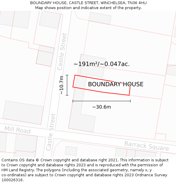 BOUNDARY HOUSE, CASTLE STREET, WINCHELSEA, TN36 4HU: Plot and title map