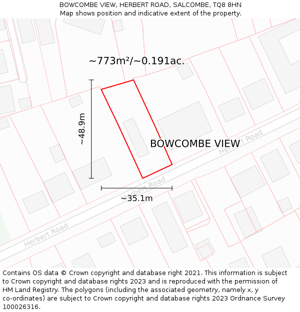 BOWCOMBE VIEW, HERBERT ROAD, SALCOMBE, TQ8 8HN: Plot and title map