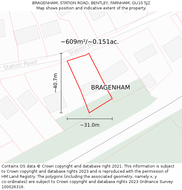 BRAGENHAM, STATION ROAD, BENTLEY, FARNHAM, GU10 5JZ: Plot and title map