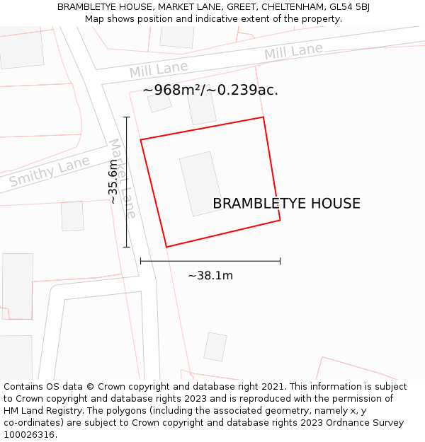 BRAMBLETYE HOUSE, MARKET LANE, GREET, CHELTENHAM, GL54 5BJ: Plot and title map