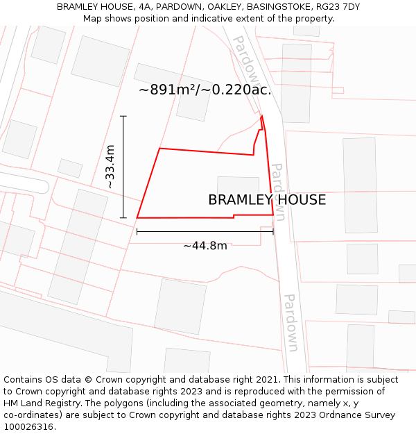 BRAMLEY HOUSE, 4A, PARDOWN, OAKLEY, BASINGSTOKE, RG23 7DY: Plot and title map