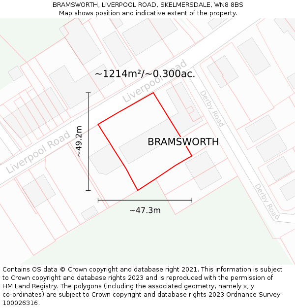 BRAMSWORTH, LIVERPOOL ROAD, SKELMERSDALE, WN8 8BS: Plot and title map