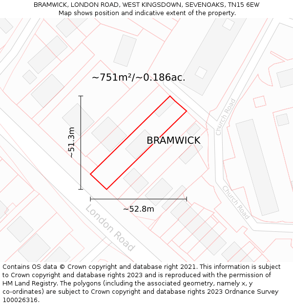 BRAMWICK, LONDON ROAD, WEST KINGSDOWN, SEVENOAKS, TN15 6EW: Plot and title map