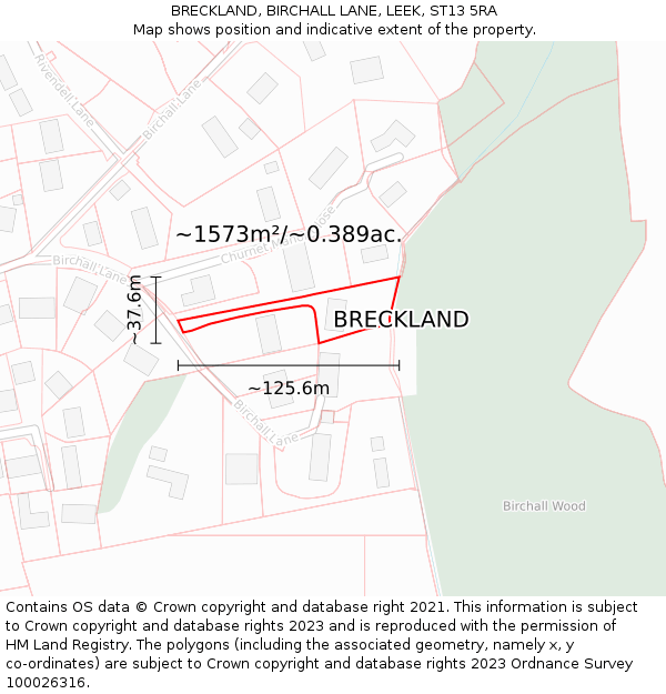 BRECKLAND, BIRCHALL LANE, LEEK, ST13 5RA: Plot and title map