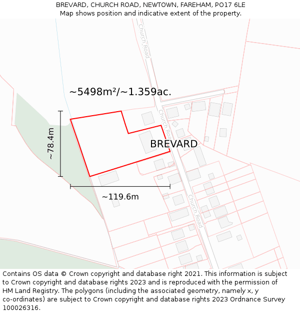 BREVARD, CHURCH ROAD, NEWTOWN, FAREHAM, PO17 6LE: Plot and title map