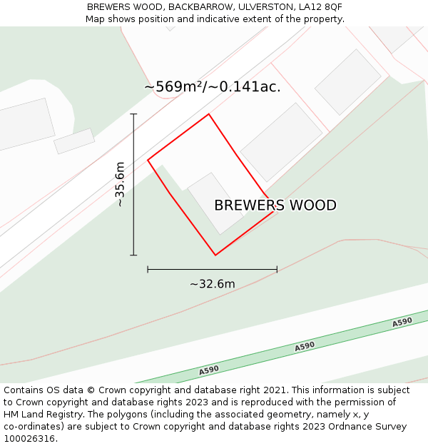 BREWERS WOOD, BACKBARROW, ULVERSTON, LA12 8QF: Plot and title map