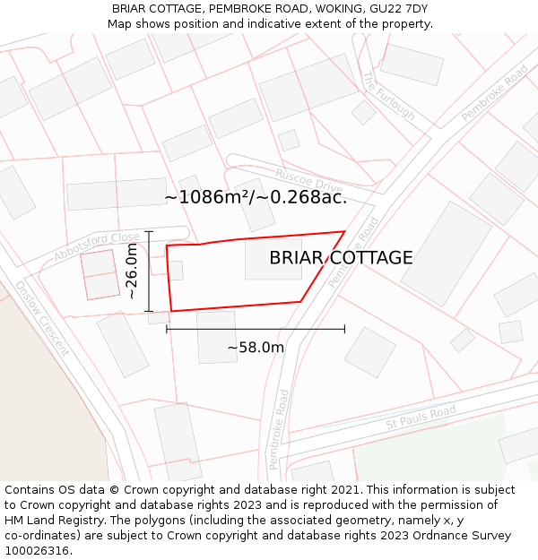 BRIAR COTTAGE, PEMBROKE ROAD, WOKING, GU22 7DY: Plot and title map