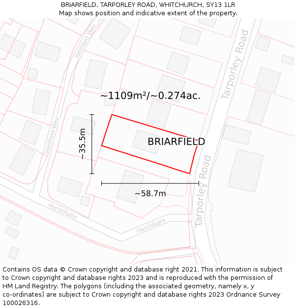 BRIARFIELD, TARPORLEY ROAD, WHITCHURCH, SY13 1LR: Plot and title map