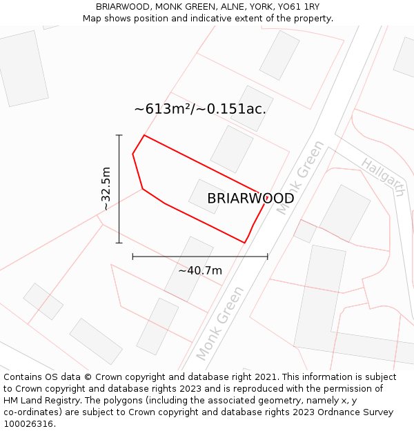 BRIARWOOD, MONK GREEN, ALNE, YORK, YO61 1RY: Plot and title map