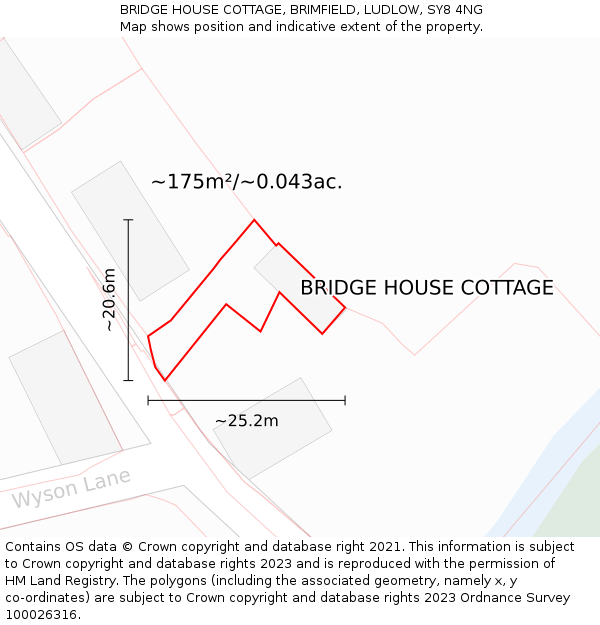 BRIDGE HOUSE COTTAGE, BRIMFIELD, LUDLOW, SY8 4NG: Plot and title map