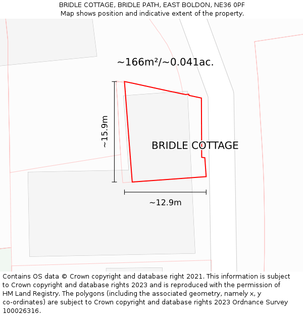 BRIDLE COTTAGE, BRIDLE PATH, EAST BOLDON, NE36 0PF: Plot and title map