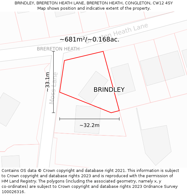 BRINDLEY, BRERETON HEATH LANE, BRERETON HEATH, CONGLETON, CW12 4SY: Plot and title map