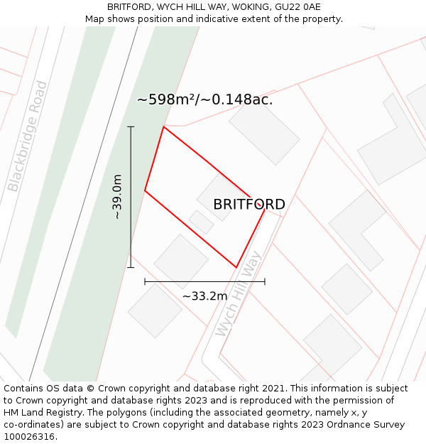 BRITFORD, WYCH HILL WAY, WOKING, GU22 0AE: Plot and title map