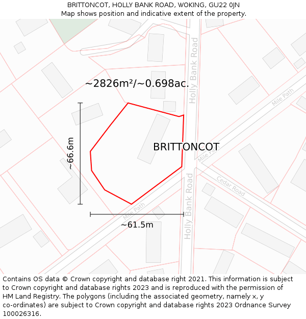 BRITTONCOT, HOLLY BANK ROAD, WOKING, GU22 0JN: Plot and title map