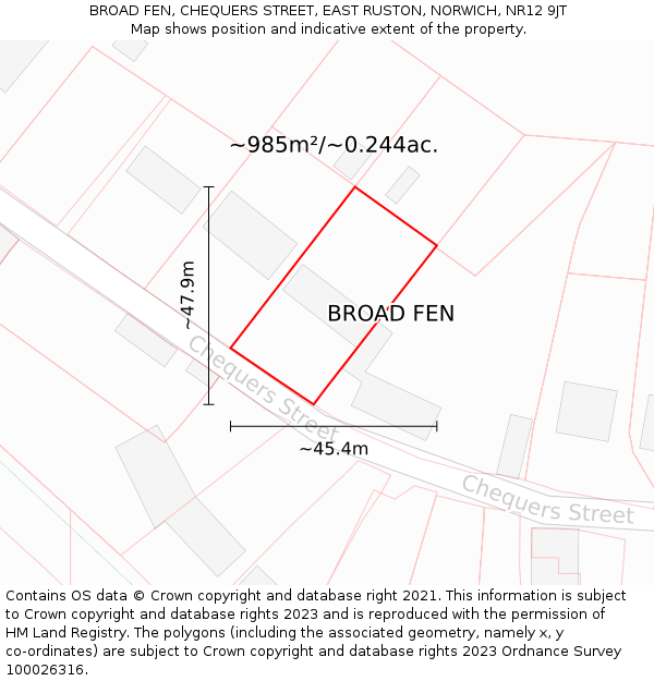 BROAD FEN, CHEQUERS STREET, EAST RUSTON, NORWICH, NR12 9JT: Plot and title map