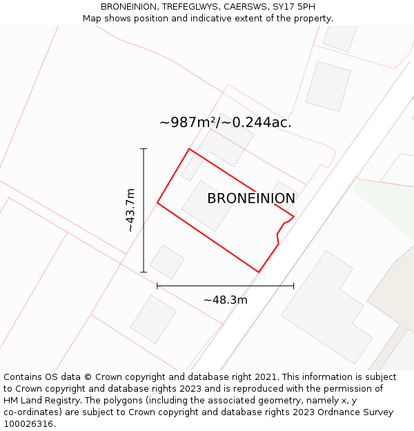 BRONEINION, TREFEGLWYS, CAERSWS, SY17 5PH: Plot and title map