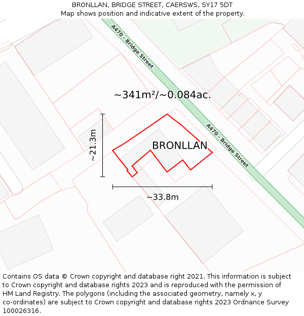 BRONLLAN, BRIDGE STREET, CAERSWS, SY17 5DT: Plot and title map