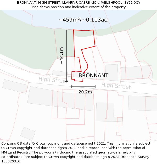 BRONNANT, HIGH STREET, LLANFAIR CAEREINION, WELSHPOOL, SY21 0QY: Plot and title map