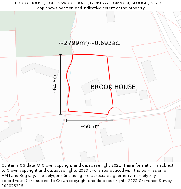 BROOK HOUSE, COLLINSWOOD ROAD, FARNHAM COMMON, SLOUGH, SL2 3LH: Plot and title map