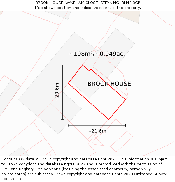 BROOK HOUSE, WYKEHAM CLOSE, STEYNING, BN44 3GR: Plot and title map