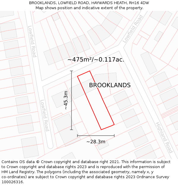 BROOKLANDS, LOWFIELD ROAD, HAYWARDS HEATH, RH16 4DW: Plot and title map