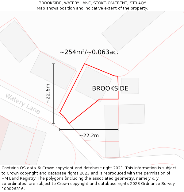 BROOKSIDE, WATERY LANE, STOKE-ON-TRENT, ST3 4QY: Plot and title map