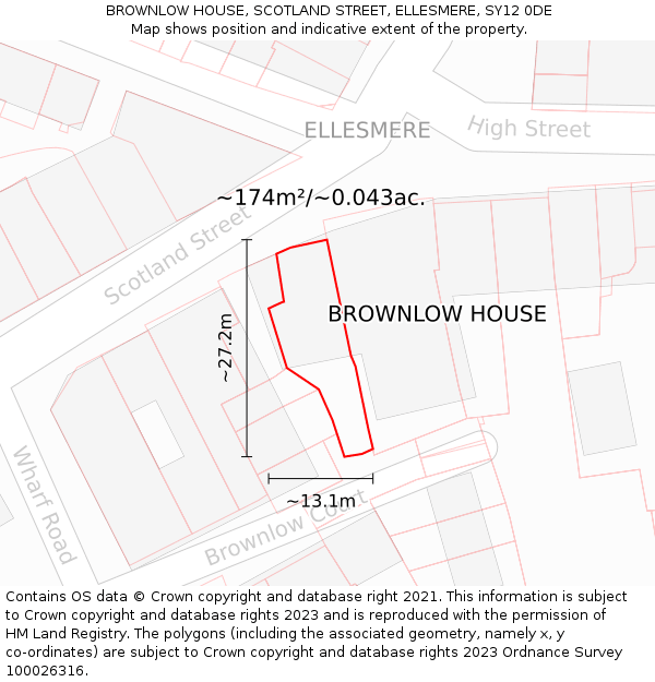 BROWNLOW HOUSE, SCOTLAND STREET, ELLESMERE, SY12 0DE: Plot and title map